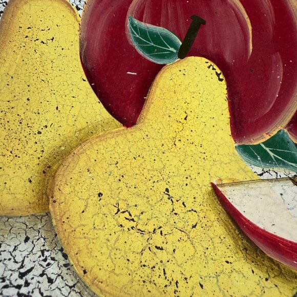 Decorative Wooden Bowl Painted Fruit Apple Pear Design Farmhouse Rustic Decor - Picture 4 of 16